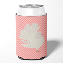 Load image into Gallery viewer, Silver Fantail Pigeon Pink Check Can or Bottle Hugger BB7950CC