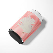 Load image into Gallery viewer, Silver Fantail Pigeon Pink Check Can or Bottle Hugger BB7950CC