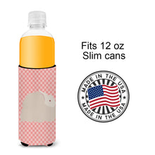 Load image into Gallery viewer, Fluffy Angora Rabbit Pink Check   Hugger for slim cans