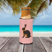 Load image into Gallery viewer, Tan Rabbit Pink Check   Hugger for slim cans