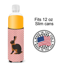 Load image into Gallery viewer, Tan Rabbit Pink Check   Hugger for slim cans