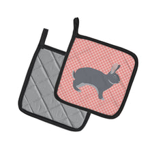 Load image into Gallery viewer, Giant Chinchilla Rabbit Pink Check Pot Holders - Set of 2 - Heat-Resistant Kitchen Essentials BB7966PTHD