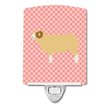 Load image into Gallery viewer, Horned Dorset Sheep Pink Check Ceramic Night Light BB7980CNL