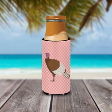 Load image into Gallery viewer, Bourbon Red Turkey Hen Pink Check   Hugger for slim cans