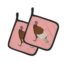 Load image into Gallery viewer, Bourbon Red Turkey Hen Pink Check Pot Holders - Set of 2 - Heat-Resistant Kitchen Essentials BB7982PTHD