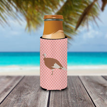 Load image into Gallery viewer, Jersey Buff Turkey Hen Pink Check   Hugger for slim cans