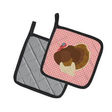 Load image into Gallery viewer, French Turkey Dindon Pink Check Pot Holders - Set of 2 - Heat-Resistant Kitchen Essentials BB7990PTHD