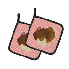 Load image into Gallery viewer, French Turkey Dindon Pink Check Pot Holders - Set of 2 - Heat-Resistant Kitchen Essentials BB7990PTHD