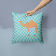 Load image into Gallery viewer, Arabian Camel Dromedary Blue Check Throw Pillow - 14x14 Decorative Pillow – Art for Your Home &amp; Patio BB7991PW1414