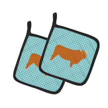 Load image into Gallery viewer, Highland Cow Blue Check Pot Holders - Set of 2 - Heat-Resistant Kitchen Essentials BB7994PTHD