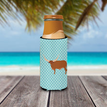 Load image into Gallery viewer, Ankole-Watusu Cow Blue Check   Hugger for slim cans