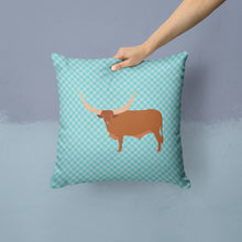 Load image into Gallery viewer, Ankole-Watusu Cow Blue Check Throw Pillow - 14x14 Decorative Pillow – Art for Your Home &amp; Patio BB7997PW1414