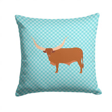 Load image into Gallery viewer, Ankole-Watusu Cow Blue Check Throw Pillow - 14x14 Decorative Pillow – Art for Your Home &amp; Patio BB7997PW1414