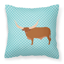 Load image into Gallery viewer, Ankole-Watusu Cow Blue Check Fabric Decorative Pillow BB7997PW1818