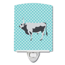 Load image into Gallery viewer, Hungarian Grey Steppe Cow Blue Check Ceramic Night Light BB7998CNL