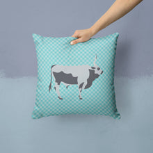 Load image into Gallery viewer, Hungarian Grey Steppe Cow Blue Check Throw Pillow - 14x14 Decorative Pillow – Art for Your Home &amp; Patio BB7998PW1414