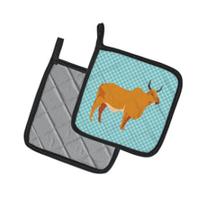 Load image into Gallery viewer, Zebu Indicine Cow Blue Check Pot Holders - Set of 2 - Heat-Resistant Kitchen Essentials BB7999PTHD