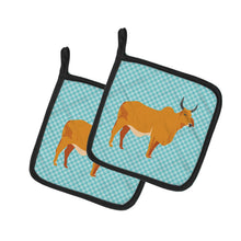 Load image into Gallery viewer, Zebu Indicine Cow Blue Check Pot Holders - Set of 2 - Heat-Resistant Kitchen Essentials BB7999PTHD