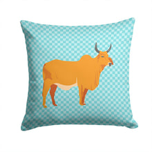 Load image into Gallery viewer, Zebu Indicine Cow Blue Check Throw Pillow - 14x14 Decorative Pillow – Art for Your Home &amp; Patio BB7999PW1414