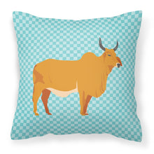 Load image into Gallery viewer, Zebu Indicine Cow Blue Check Fabric Decorative Pillow BB7999PW1818