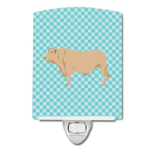 Load image into Gallery viewer, Charolais Cow Blue Check Ceramic Night Light BB8000CNL