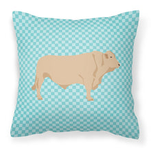 Load image into Gallery viewer, Charolais Cow Blue Check Fabric Decorative Pillow BB8000PW1818