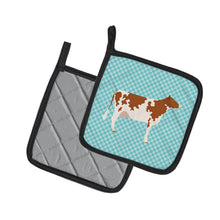 Load image into Gallery viewer, Ayrshire Cow Blue Check Pot Holders - Set of 2 - Heat-Resistant Kitchen Essentials BB8001PTHD