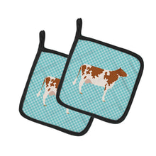 Load image into Gallery viewer, Ayrshire Cow Blue Check Pot Holders - Set of 2 - Heat-Resistant Kitchen Essentials BB8001PTHD