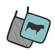 Load image into Gallery viewer, Black Angus Cow Blue Check Pot Holders - Set of 2 - Heat-Resistant Kitchen Essentials BB8002PTHD
