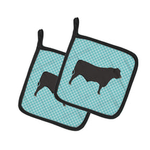 Load image into Gallery viewer, Black Angus Cow Blue Check Pot Holders - Set of 2 - Heat-Resistant Kitchen Essentials BB8002PTHD