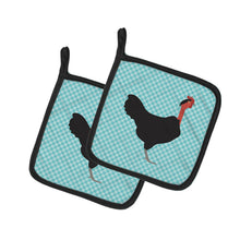 Load image into Gallery viewer, Naked Neck Chicken Blue Check Pot Holders - Set of 2 - Heat-Resistant Kitchen Essentials BB8013PTHD
