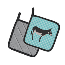 Load image into Gallery viewer, American Mammoth Jack Donkey Blue Check Pot Holders - Set of 2 - Heat-Resistant Kitchen Essentials BB8018PTHD