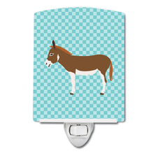 Load image into Gallery viewer, Miniature Mediterranian Donkey Blue Check Ceramic Night Light BB8021CNL