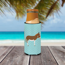 Load image into Gallery viewer, Miniature Mediterranian Donkey Blue Check   Hugger for slim cans