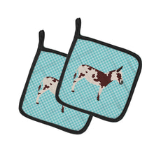 Load image into Gallery viewer, American Spotted Donkey Blue Check Pot Holders - Set of 2 - Heat-Resistant Kitchen Essentials BB8025PTHD
