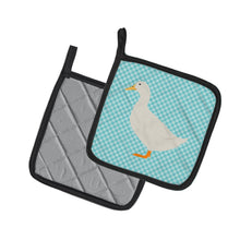 Load image into Gallery viewer, American Pekin Duck Blue Check Pot Holders - Set of 2 - Heat-Resistant Kitchen Essentials BB8034PTHD