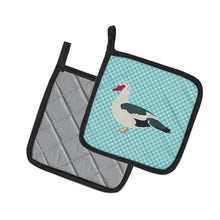 Load image into Gallery viewer, Muscovy Duck Blue Check Pot Holders - Set of 2 - Heat-Resistant Kitchen Essentials BB8038PTHD