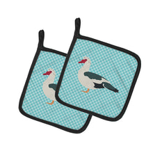 Load image into Gallery viewer, Muscovy Duck Blue Check Pot Holders - Set of 2 - Heat-Resistant Kitchen Essentials BB8038PTHD