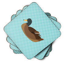 Load image into Gallery viewer, Khaki Campbell Duck Blue Check Foam Coaster  BB8040FC