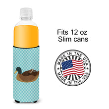 Load image into Gallery viewer, Khaki Campbell Duck Blue Check   Hugger for slim cans