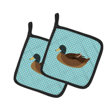 Load image into Gallery viewer, Khaki Campbell Duck Blue Check Pot Holders - Set of 2 - Heat-Resistant Kitchen Essentials BB8040PTHD