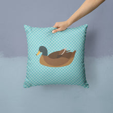 Load image into Gallery viewer, Khaki Campbell Duck Blue Check Throw Pillow - 14x14 Decorative Pillow – Art for Your Home &amp; Patio BB8040PW1414