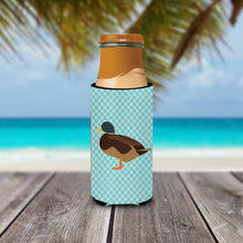 Load image into Gallery viewer, Silver Bantam Duck Blue Check   Hugger for slim cans