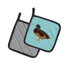Load image into Gallery viewer, Silver Bantam Duck Blue Check Pot Holders - Set of 2 - Heat-Resistant Kitchen Essentials BB8041PTHD