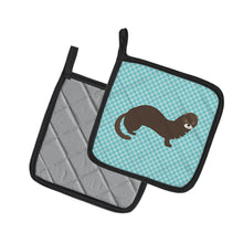 Load image into Gallery viewer, Russian or European Mink Blue Check Pot Holders - Set of 2 - Heat-Resistant Kitchen Essentials BB8042PTHD
