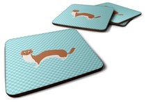 Load image into Gallery viewer, Weasel Blue Check Coasters - Set of 4 Lightweight Foam, Absorbent Drink Coasters