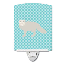 Load image into Gallery viewer, White Arctic Fox Blue Check Ceramic Night Light BB8051CNL
