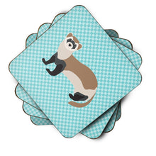 Load image into Gallery viewer, Ferret Blue Check Foam Coaster  BB8052FC
