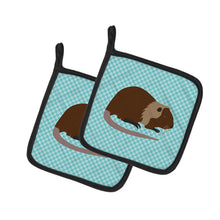 Load image into Gallery viewer, Coypu Nutria River Rat Blue Check Pot Holders - Set of 2 - Heat-Resistant Kitchen Essentials BB8053PTHD