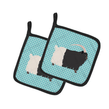 Load image into Gallery viewer, Welsh Black-Necked Goat Blue Check Pot Holders - Set of 2 - Heat-Resistant Kitchen Essentials BB8061PTHD